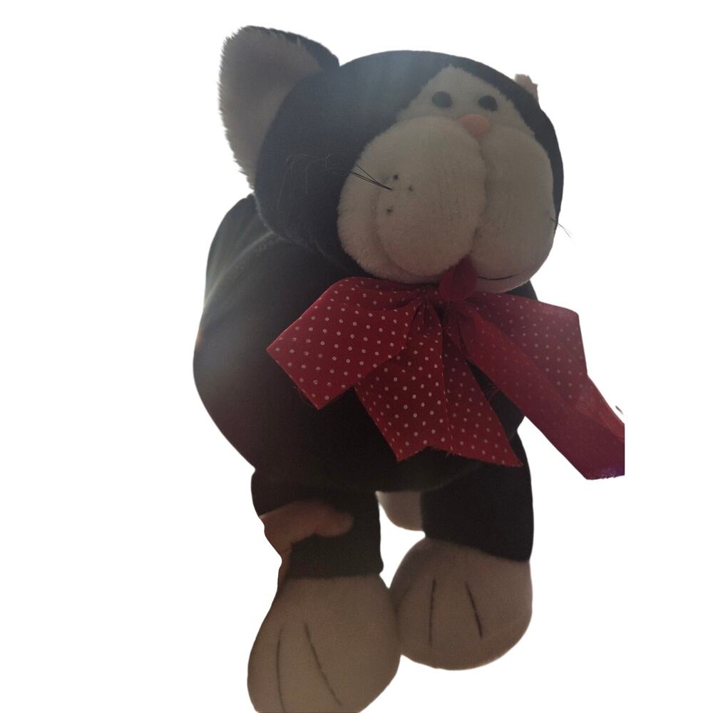 Vintage Cat plush Foot Stool with Red Polka Dot Bow